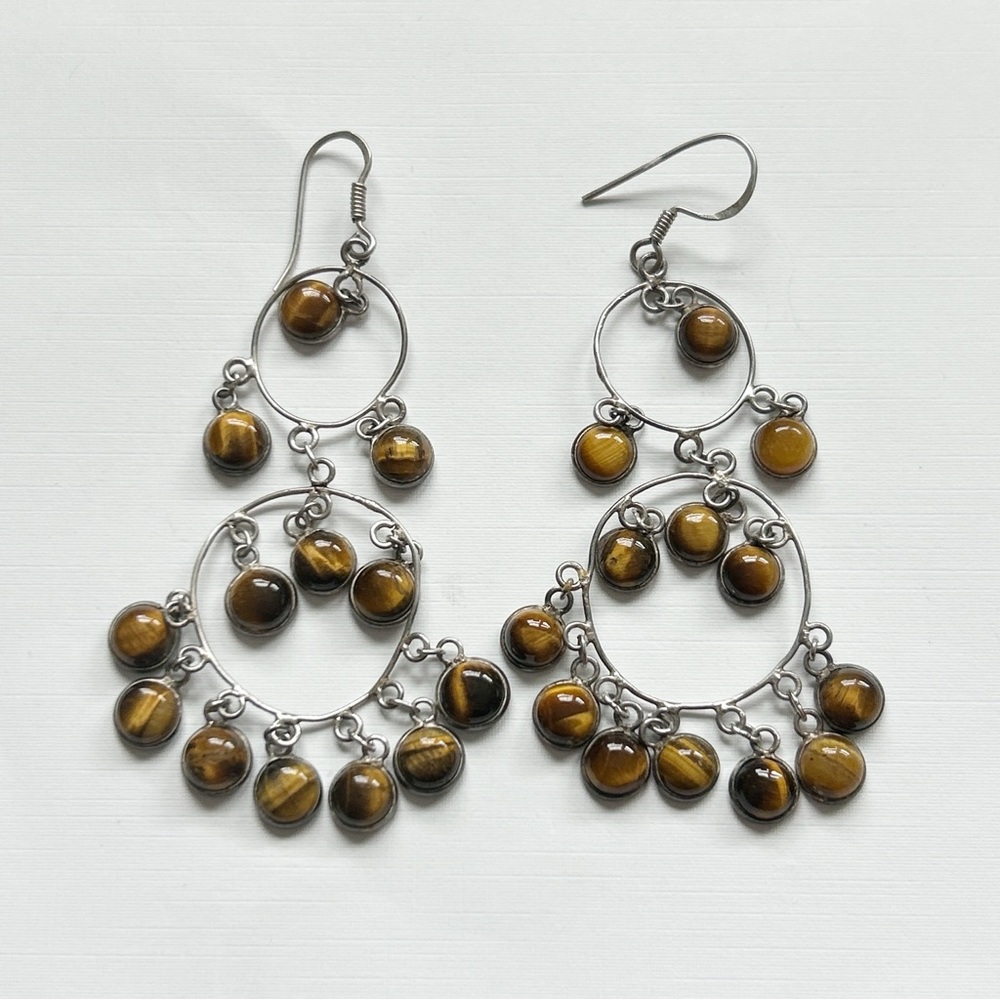 Statement Tiger’s Eye Sterling Silver Chandelier … - image 2